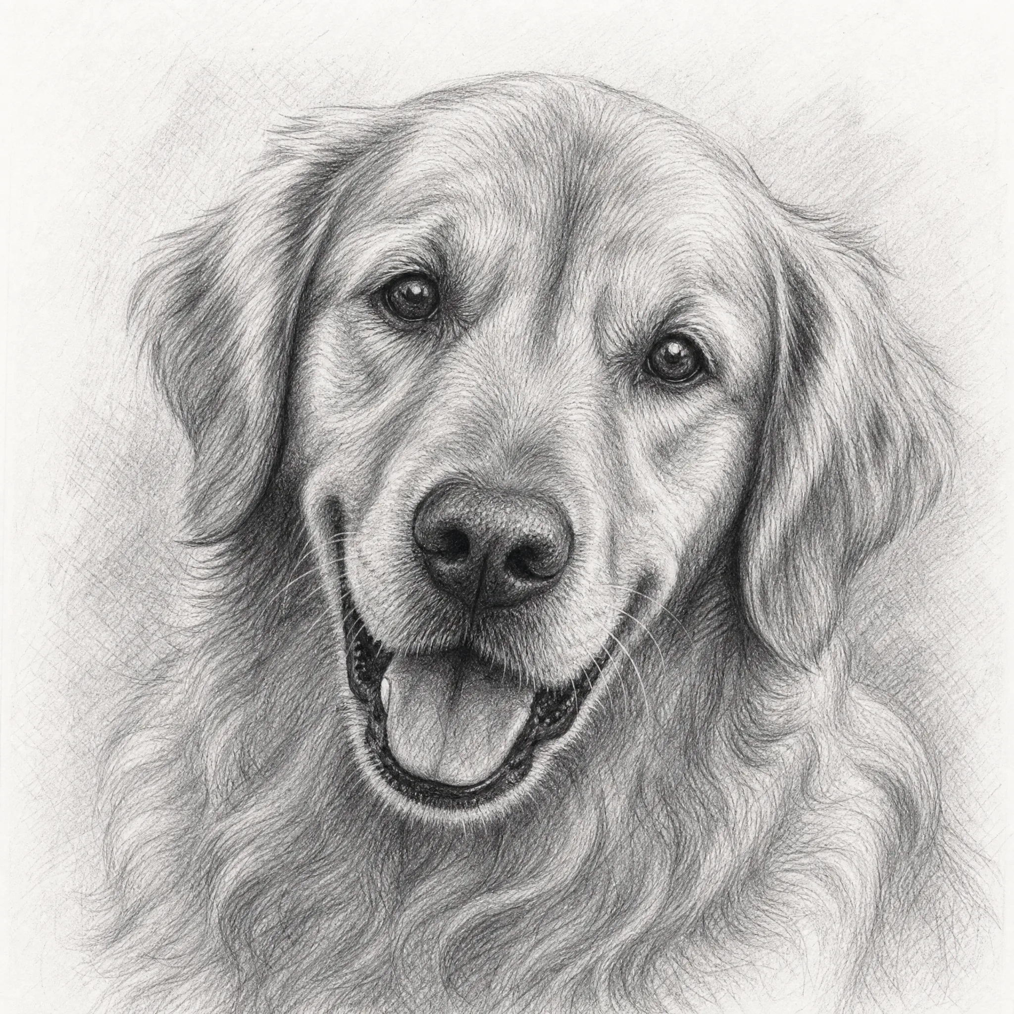 A pet photo turned into a pencil sketch for a memorial keepsake