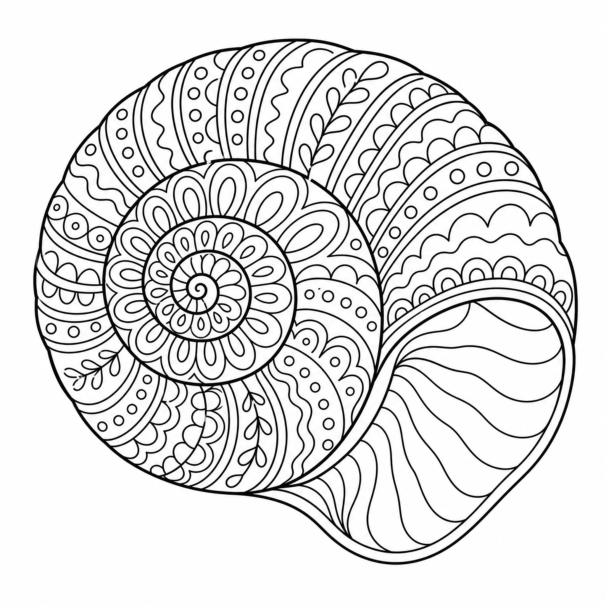 Ein Muschelbild, verwandelt in ein Ausmalbild zum Ausmalen