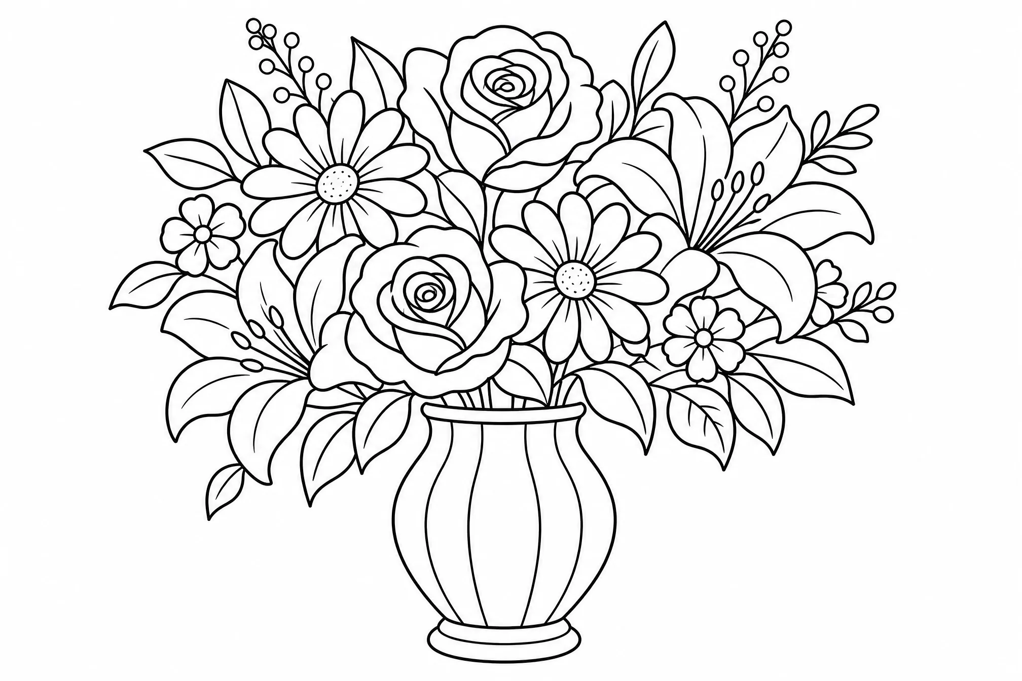 Derselbe Blumenstrauß, verwandelt in schwarz-weiße Strichzeichnung