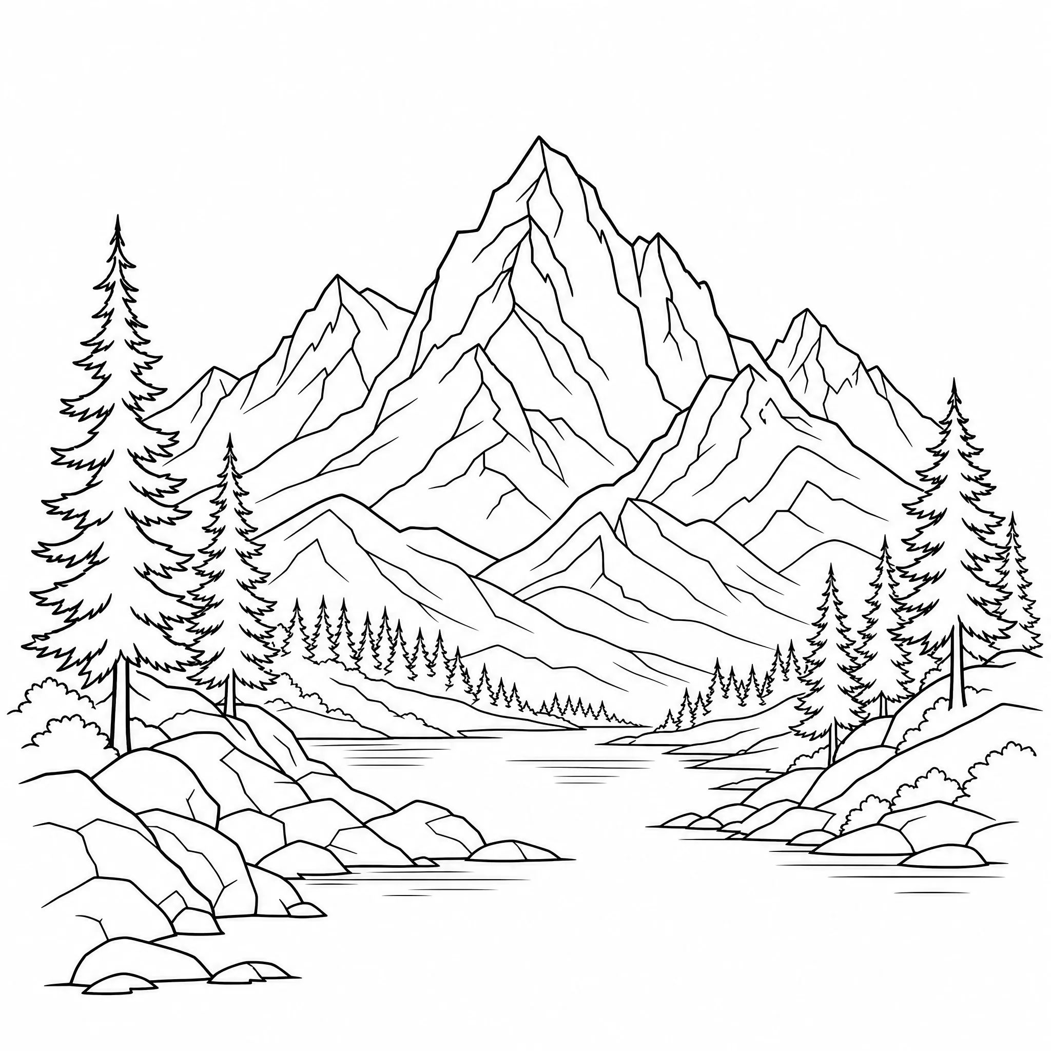 A landscape picture converted into a minimal line drawing