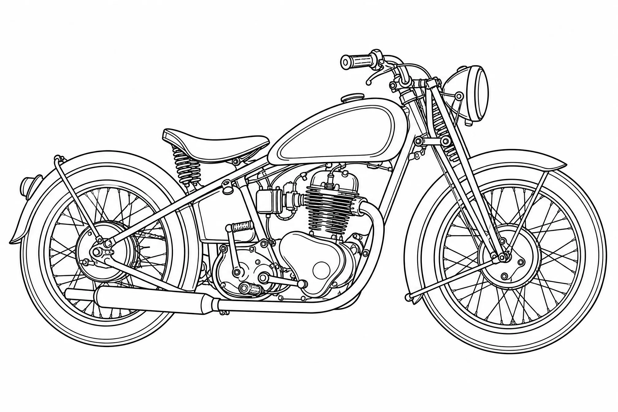 The same motorcycle converted into a black-and-white line drawing