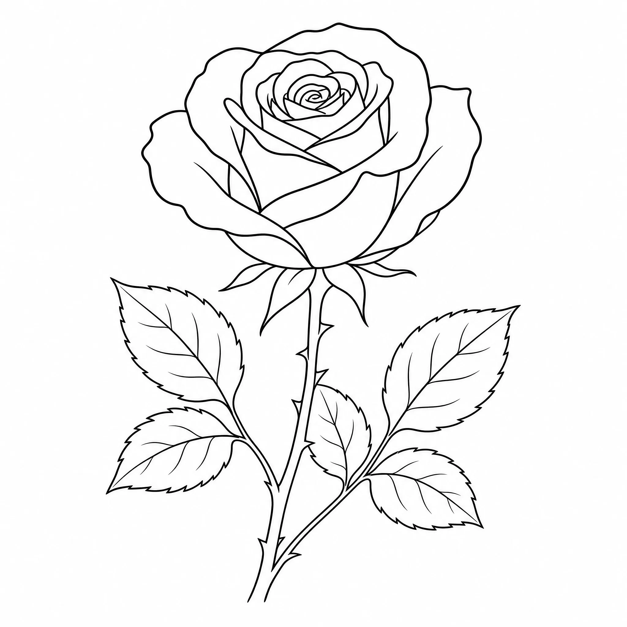 A bold line art rose suitable for a tattoo stencil