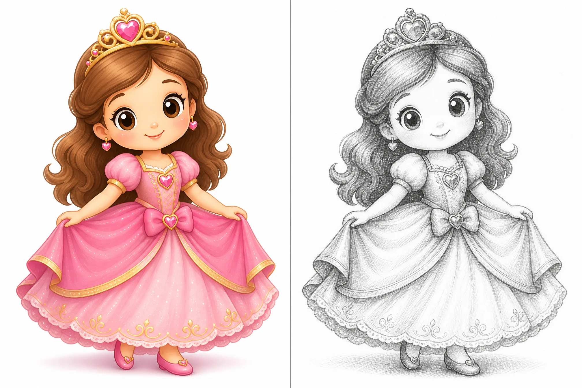 A cartoon princess picture converted into a pencil sketch drawing