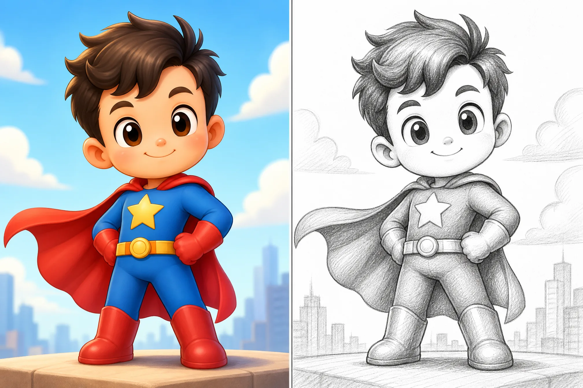 A superhero character picture converted into a bold cartoon sketch