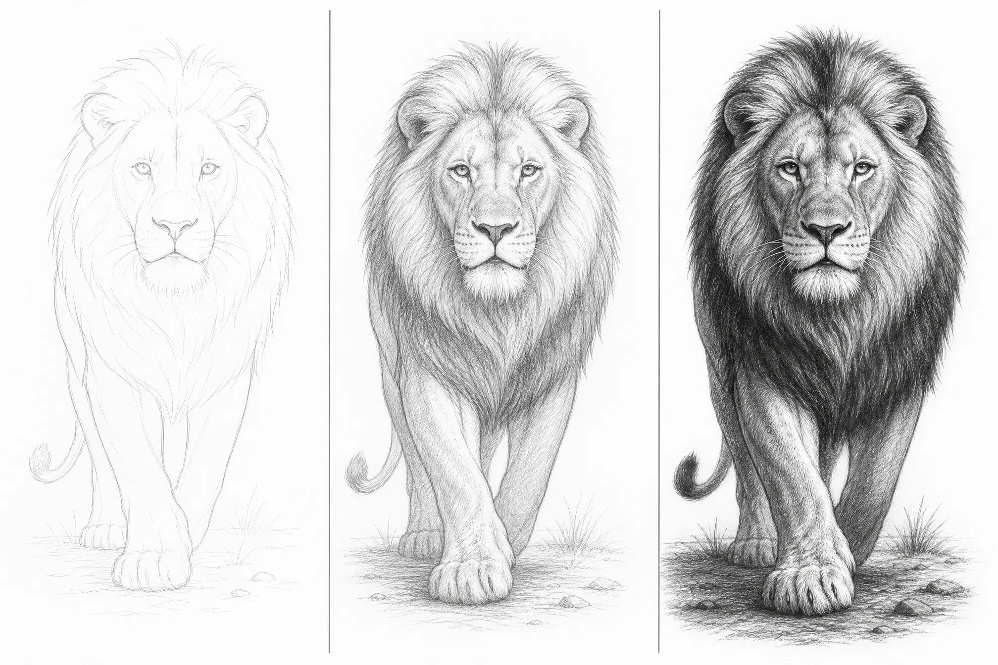 The same subject generated as a light, medium, and fully shaded pencil sketch