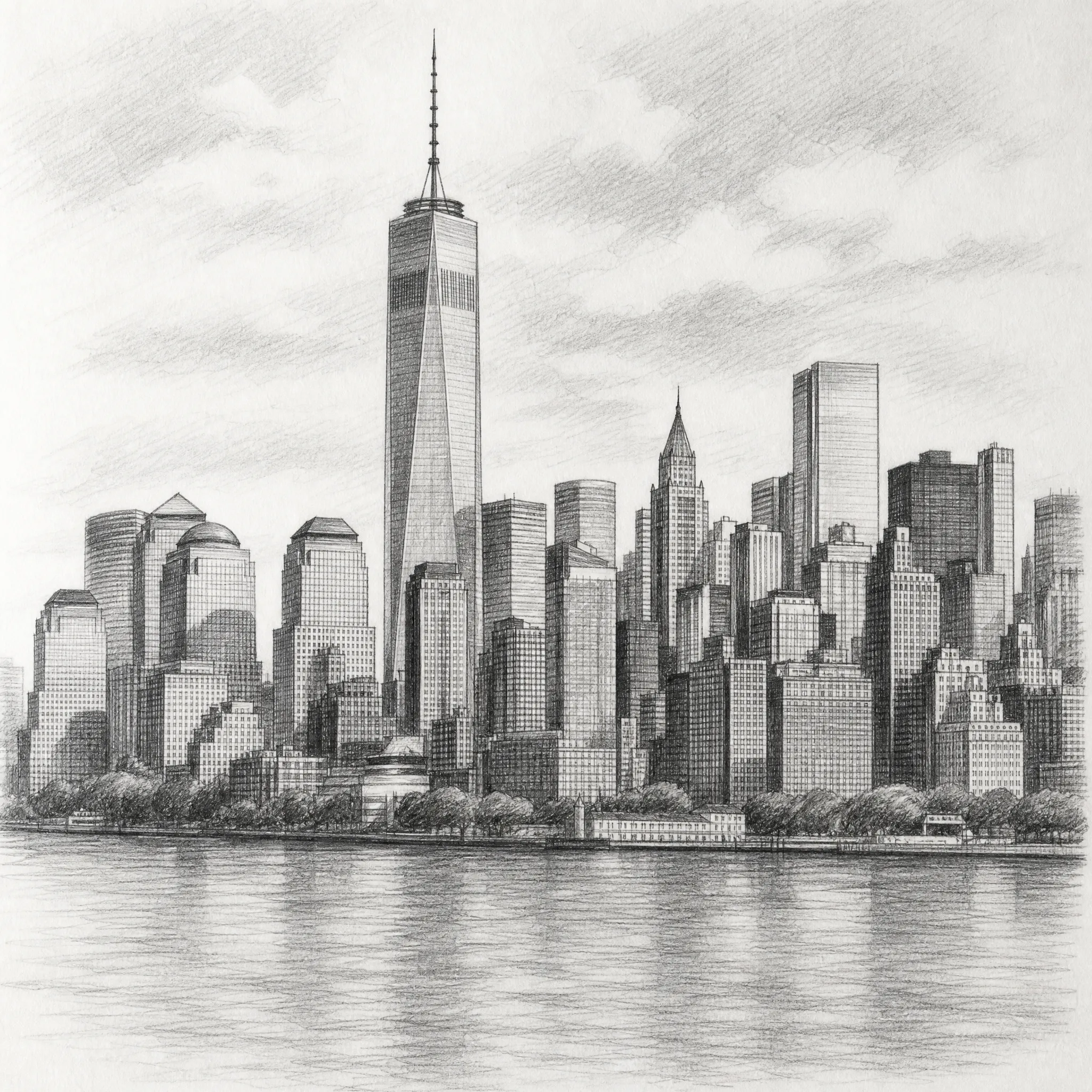 A pencil sketch of a city street scene generated from text