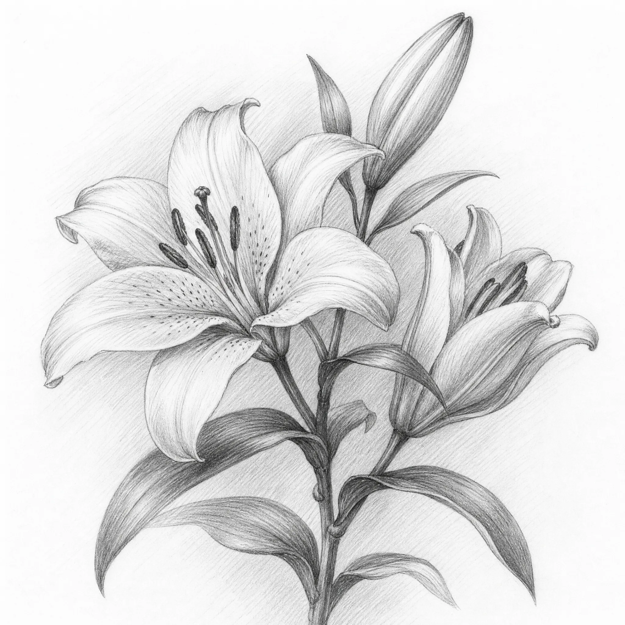 A pencil sketch of a blooming rose with fine hatching