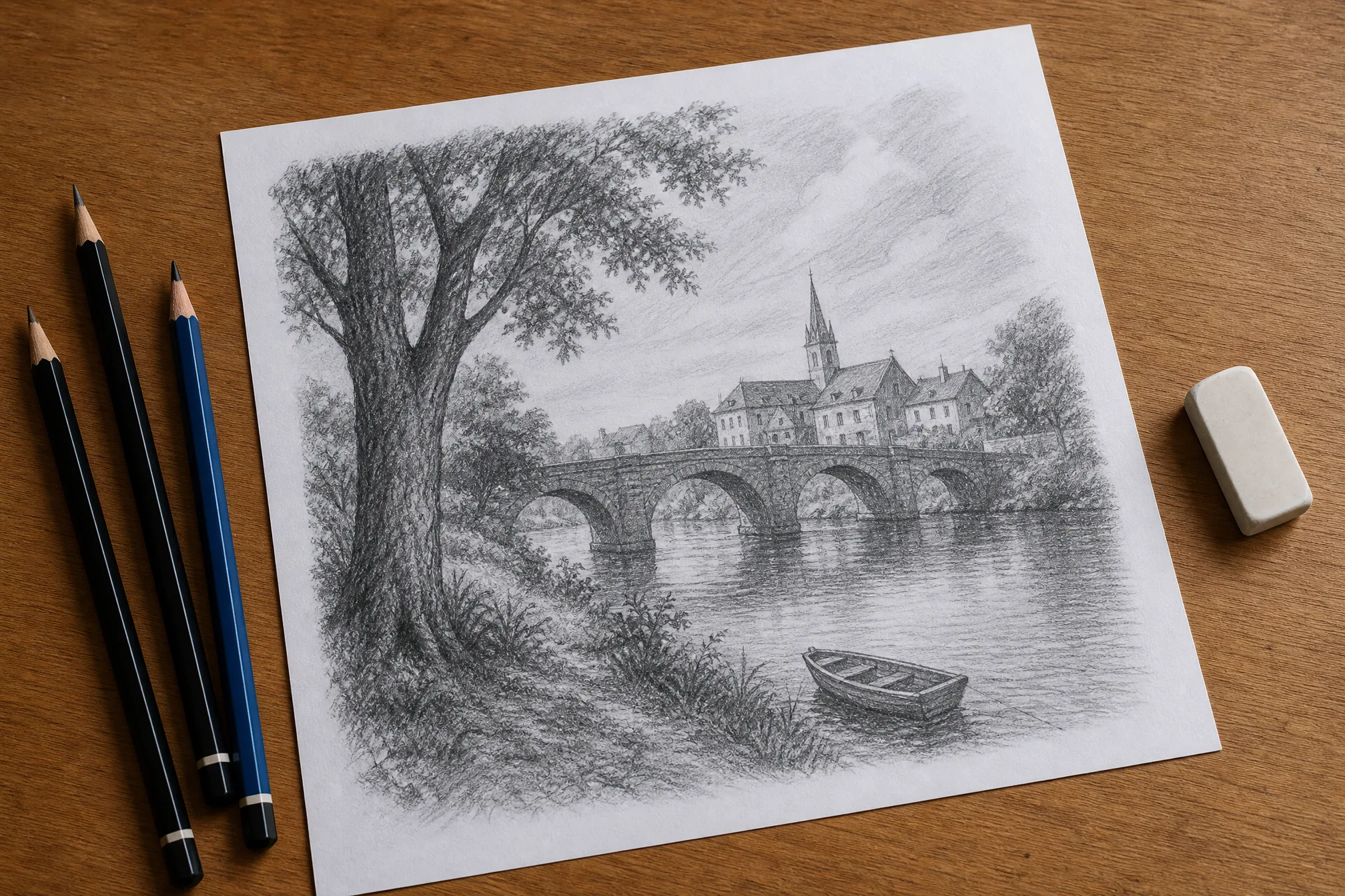 A finished pencil sketch ready to download and print from the sketch maker