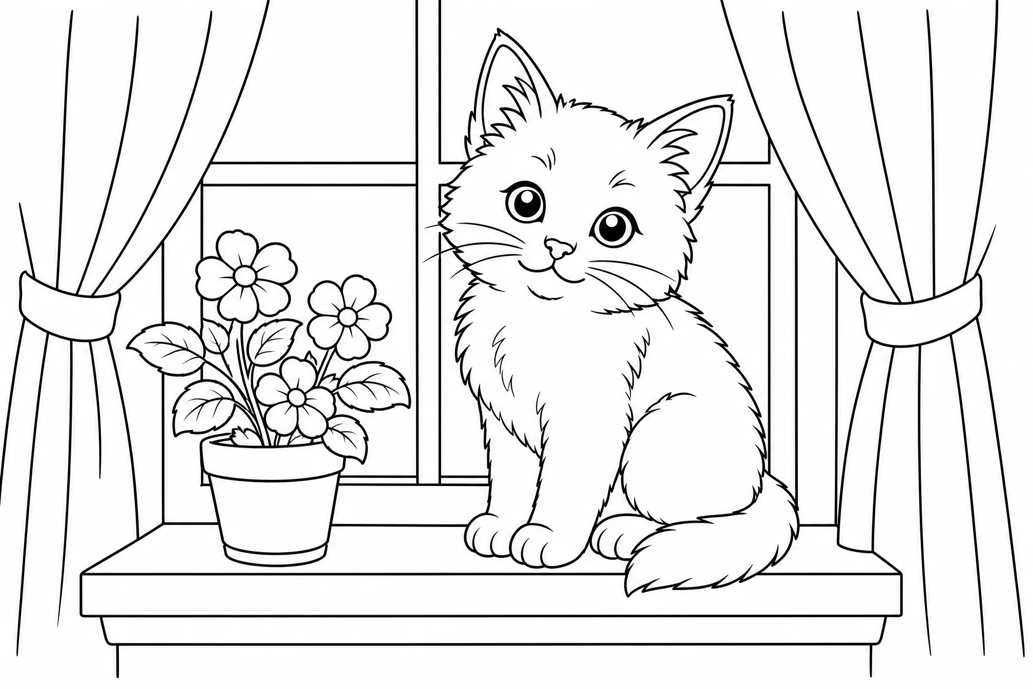 La même photo de chaton retracée en dessin au trait noir et blanc