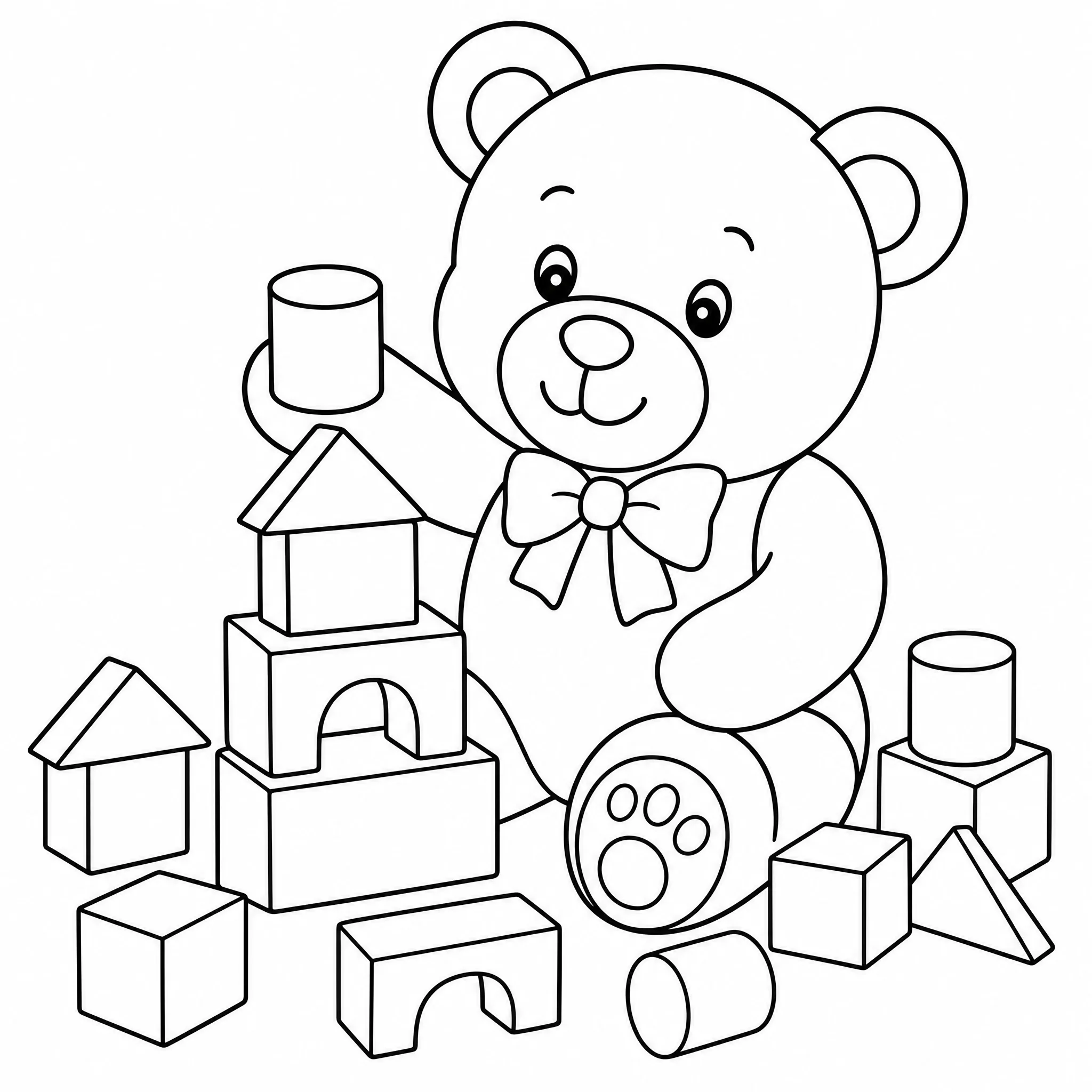 Un coloriage de nounours et de cubes de jeu pour enfants