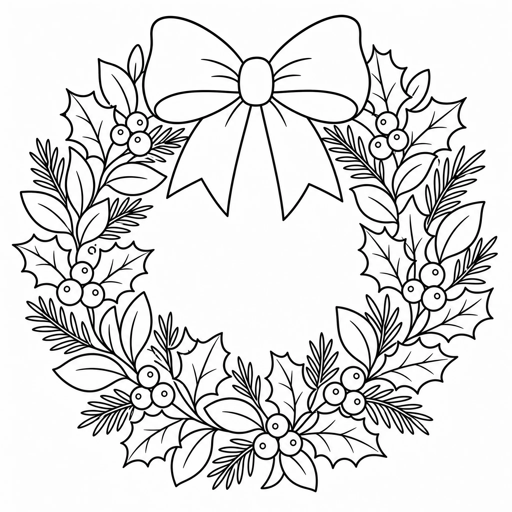 Ein Umriss-Ausmalbild eines Feiertagskranzes zu Weihnachten
