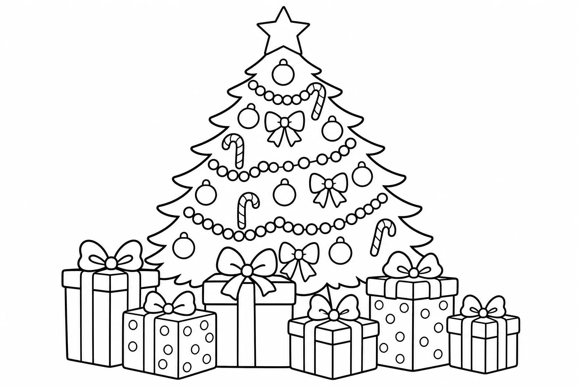 Derselbe Weihnachtsbaum, verwandelt in schwarz-weiße Strichzeichnung