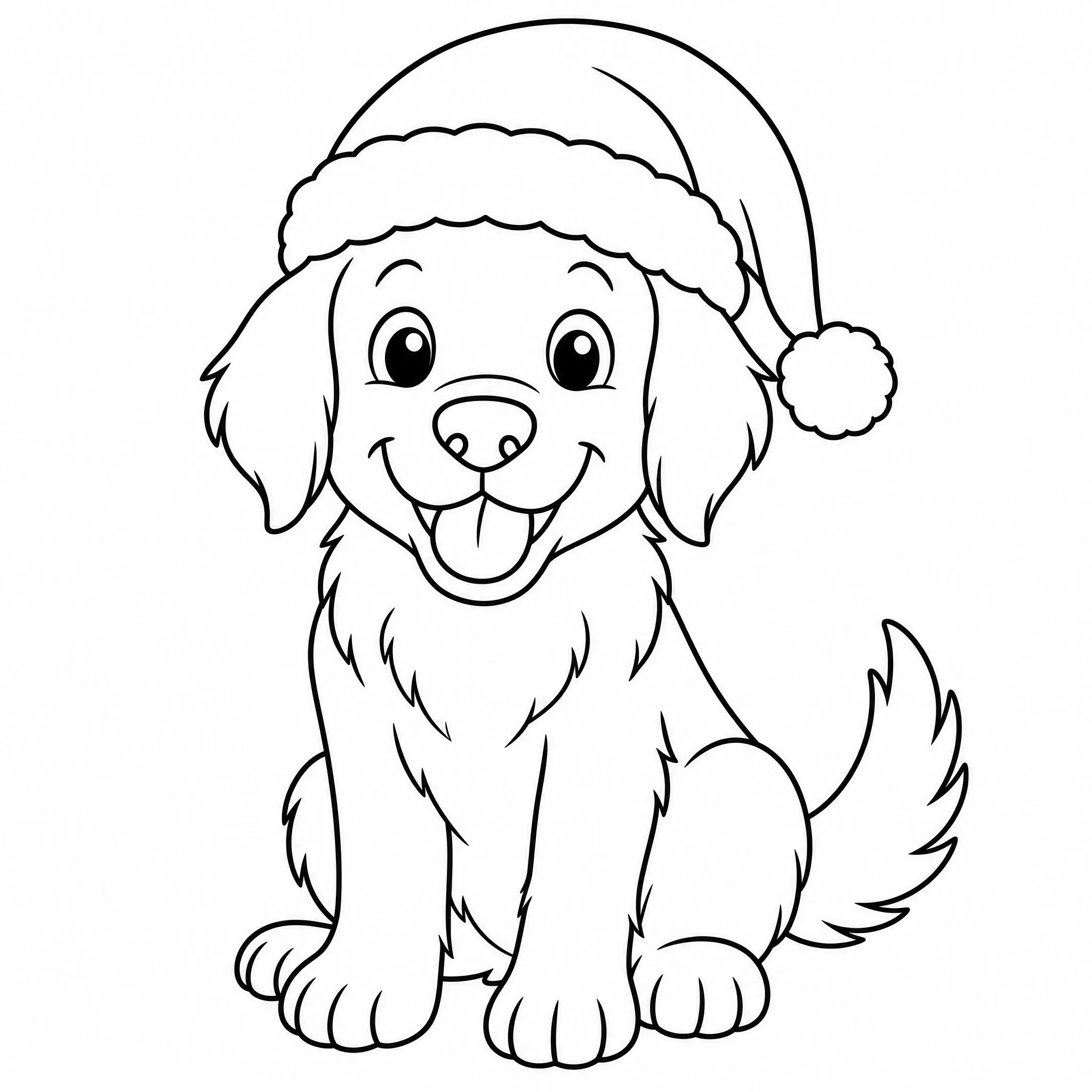 Ein Ausmalbild eines Hundes mit Weihnachtsmütze