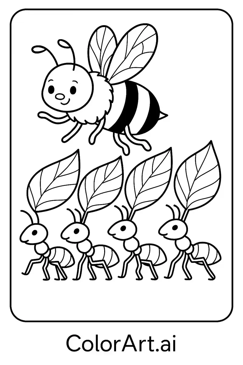 The Cheerful Bumblebee and Ants Coloring Page
