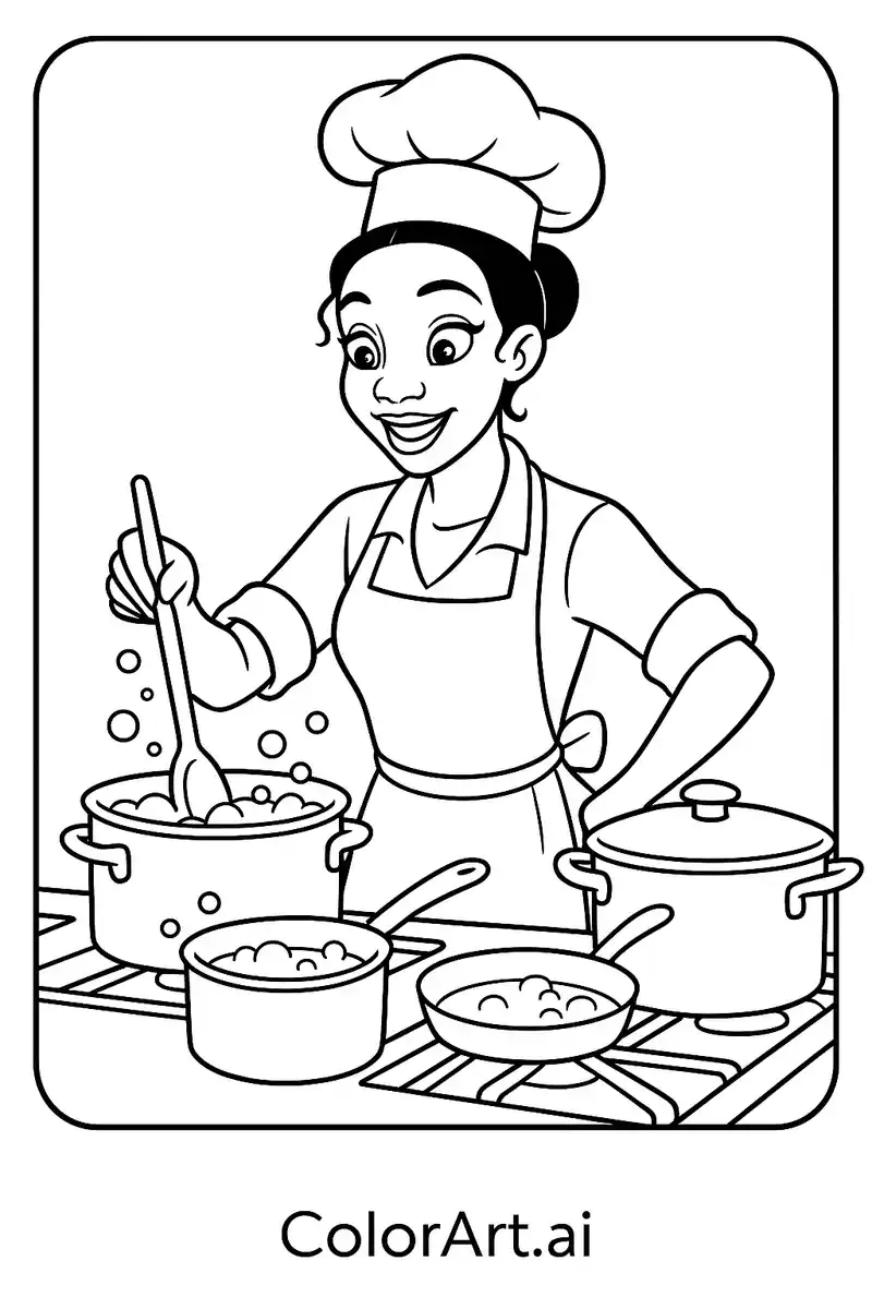 Princess Tiana Cooking Theme Coloring Page