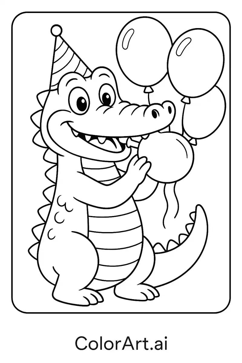 Balloon Crocodile Coloring Page