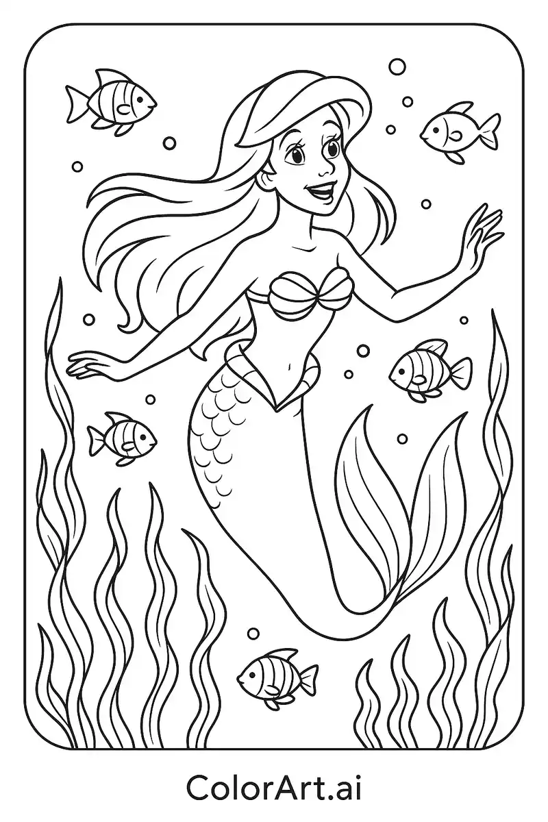 Ariel Princess Underwater World Coloring Page