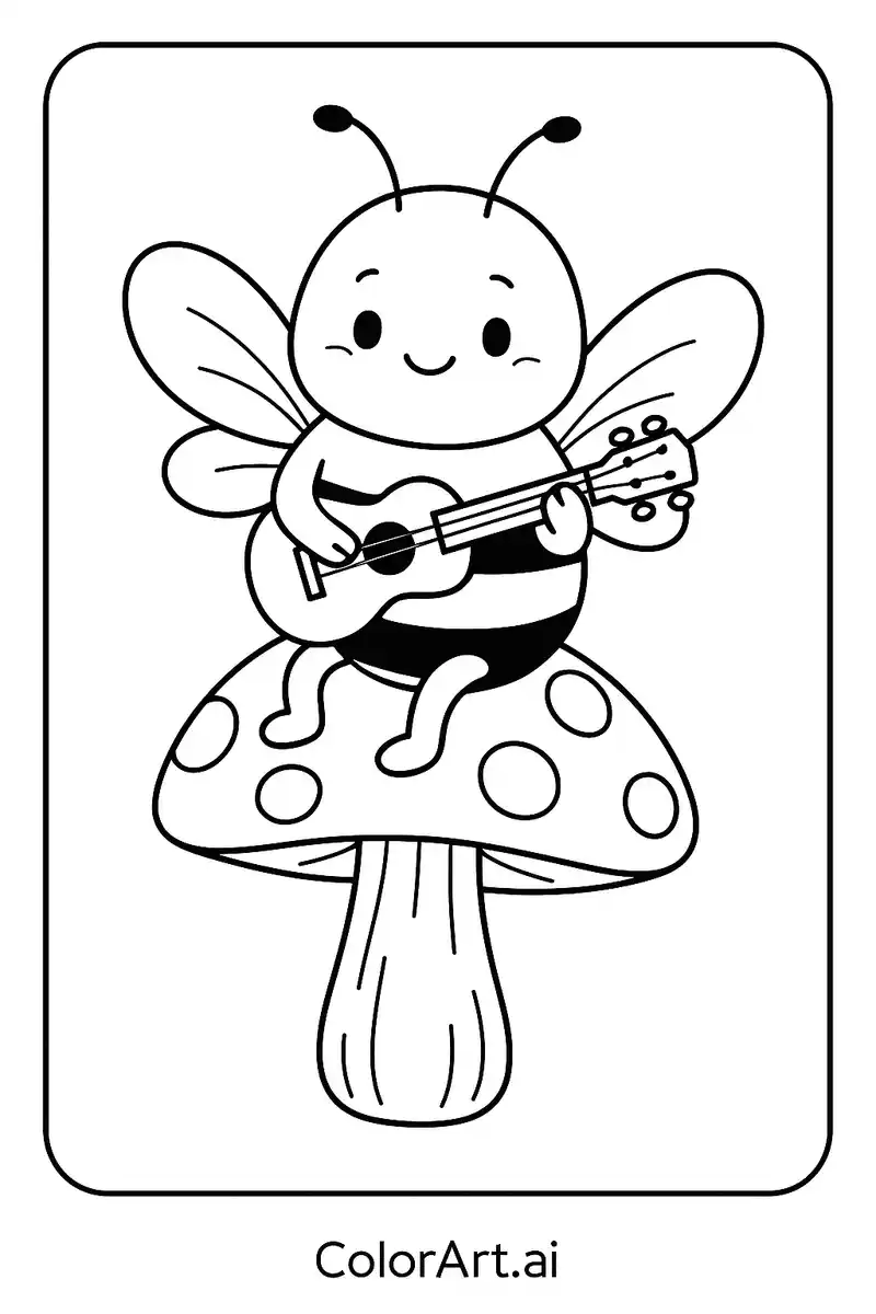 A Bumblebee playing a guitar coloring page