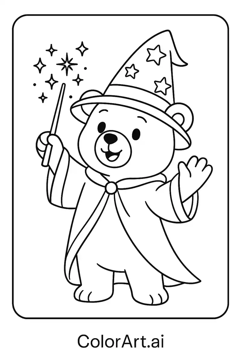 Whimsical Bear Magic Coloring Page