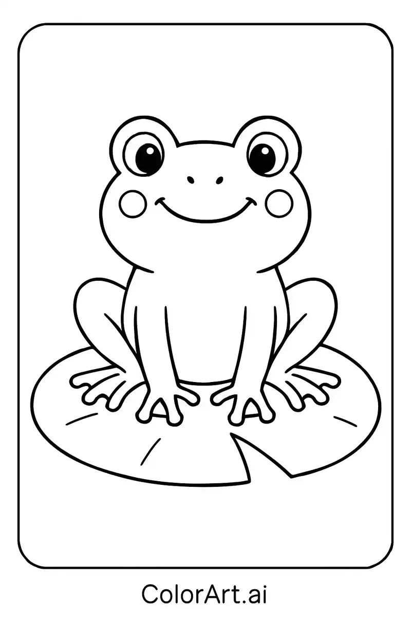 Cartoonish frog sitting contentedly on a lily pad Coloring Page