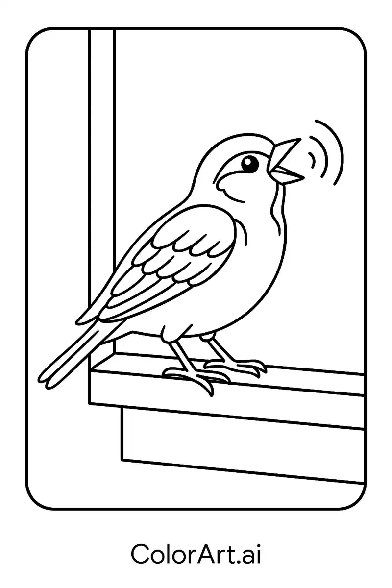 Robin Bird singing coloring page