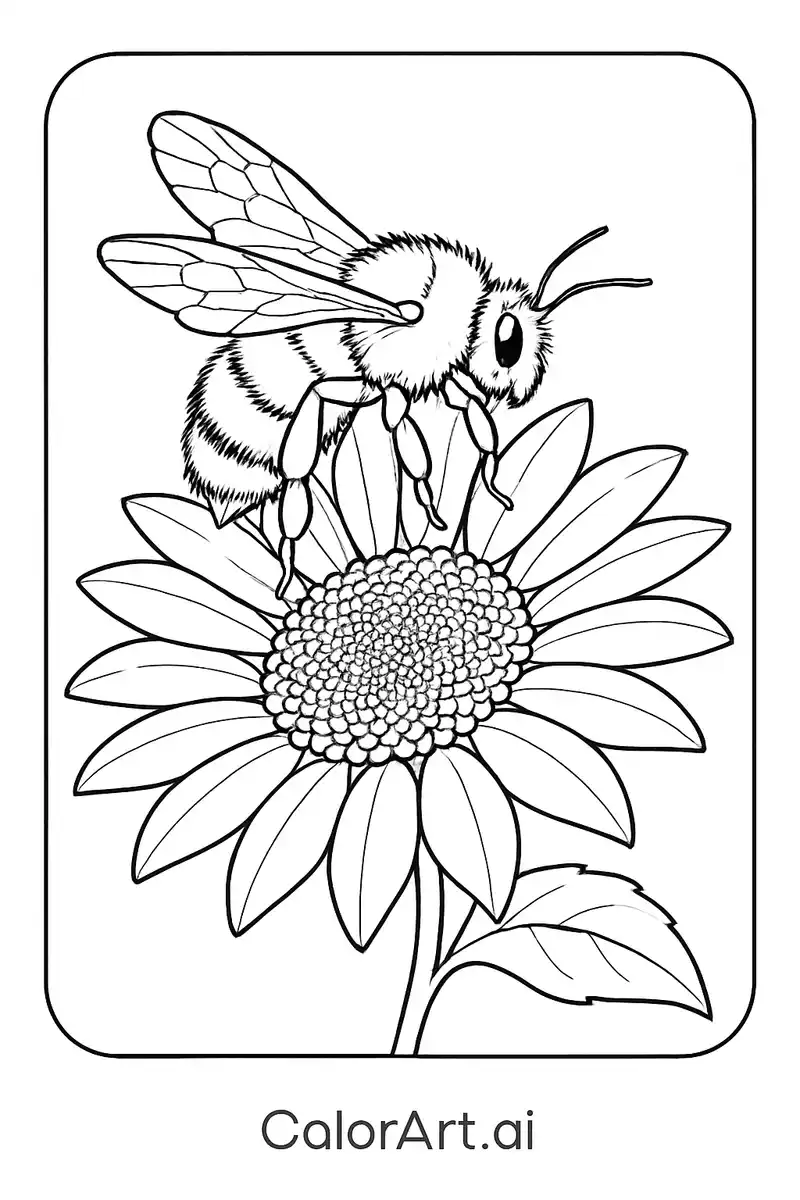 Bumblebee Bliss and Sunflower Coloring Page
