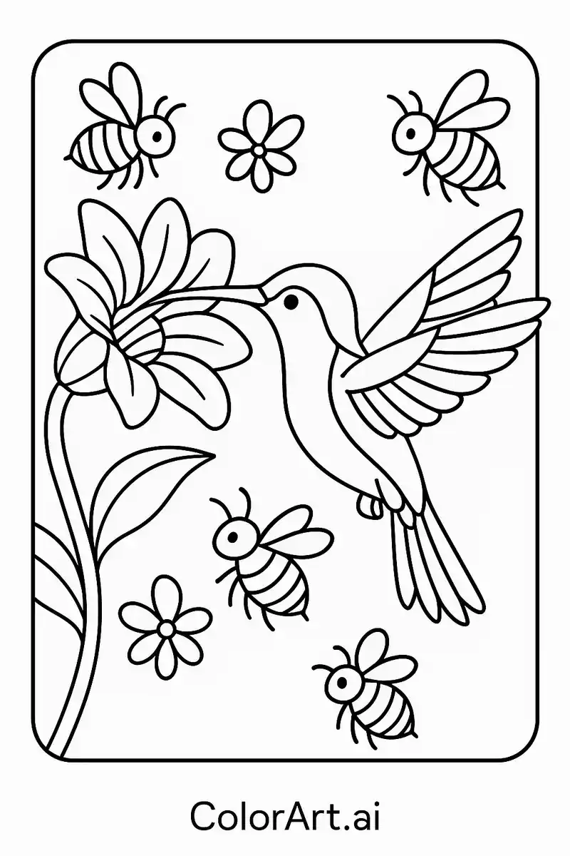 Hummingbird and Bee Coloring Pages