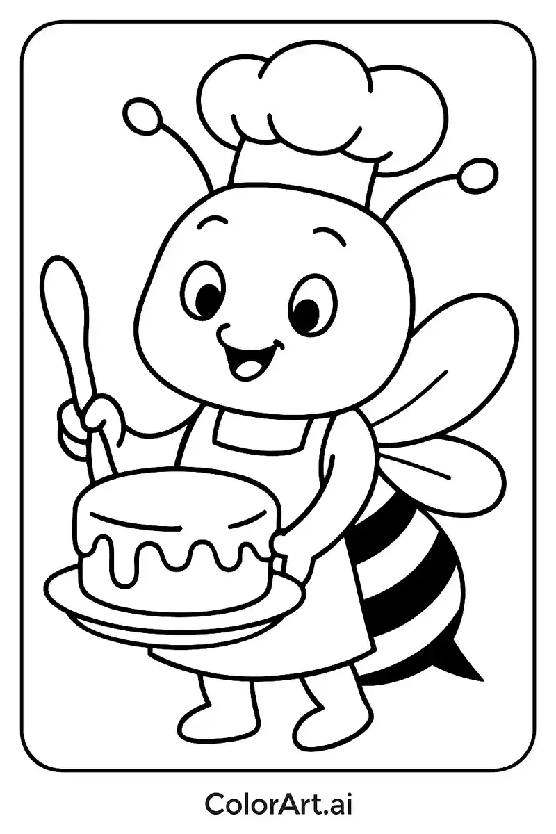 A baker bee cooking a Cake Coloring page
