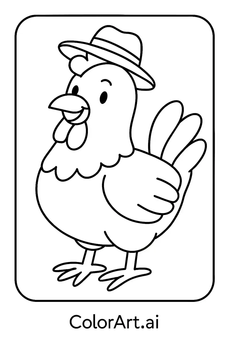 Chicken Coloring Page with a hat