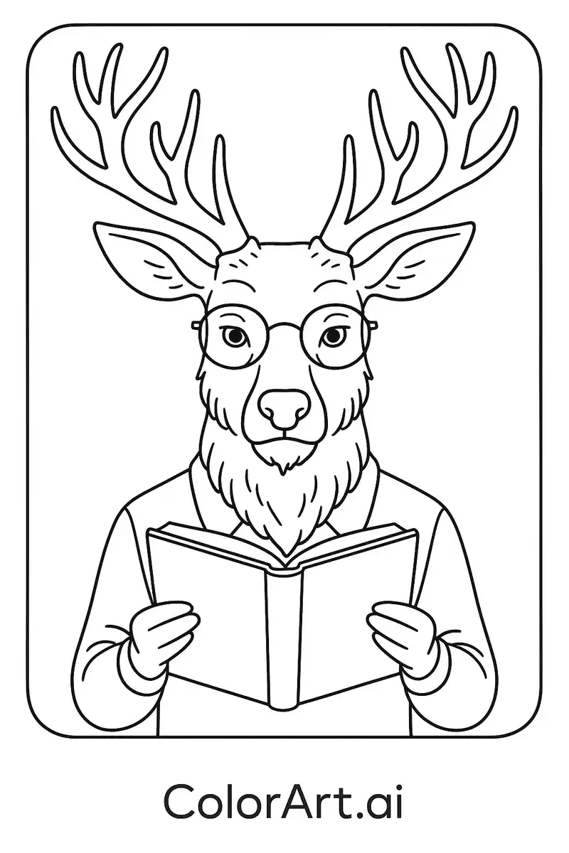 Old Doctor Deer reading a book Coloring Page