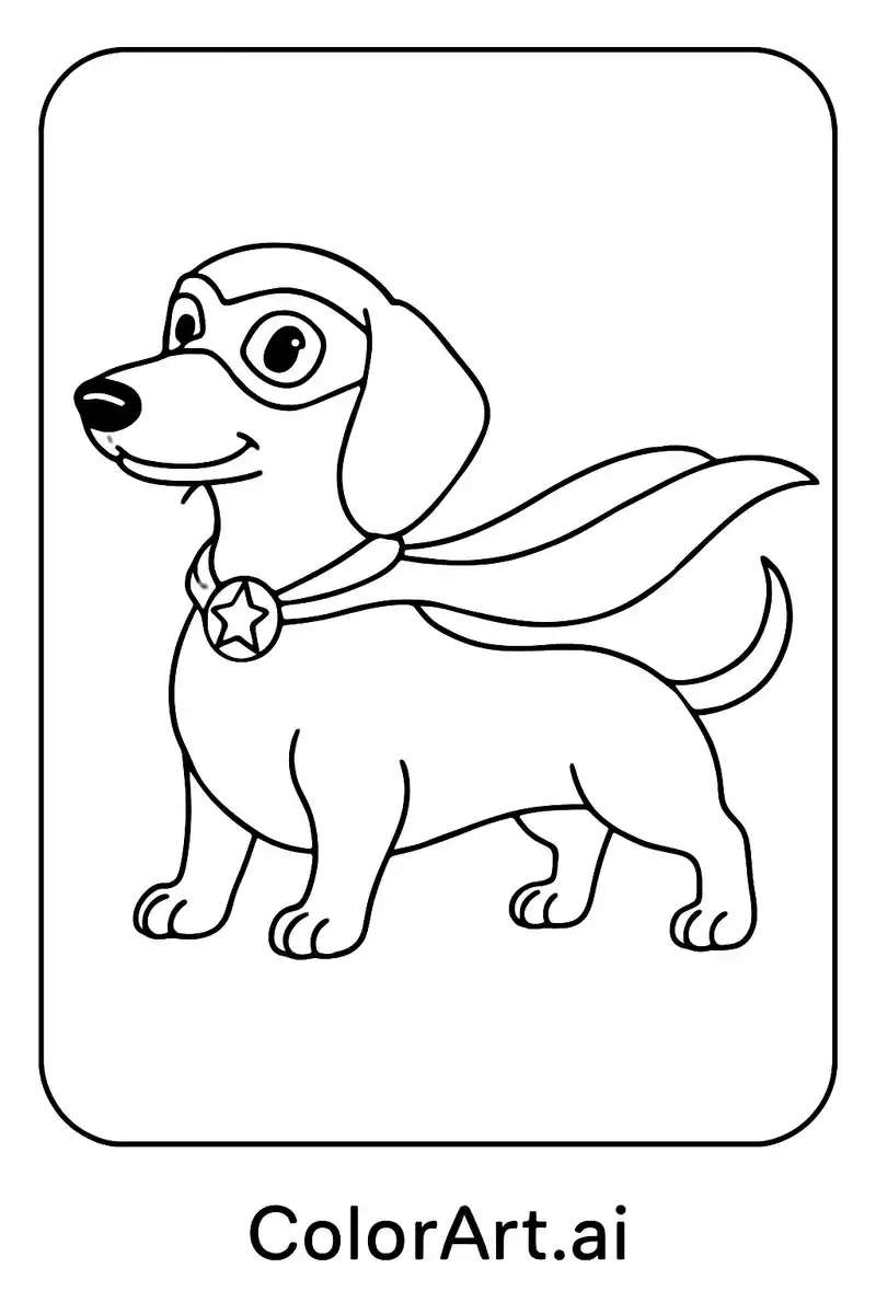 Superhero Dachshund with Mask Coloring Page