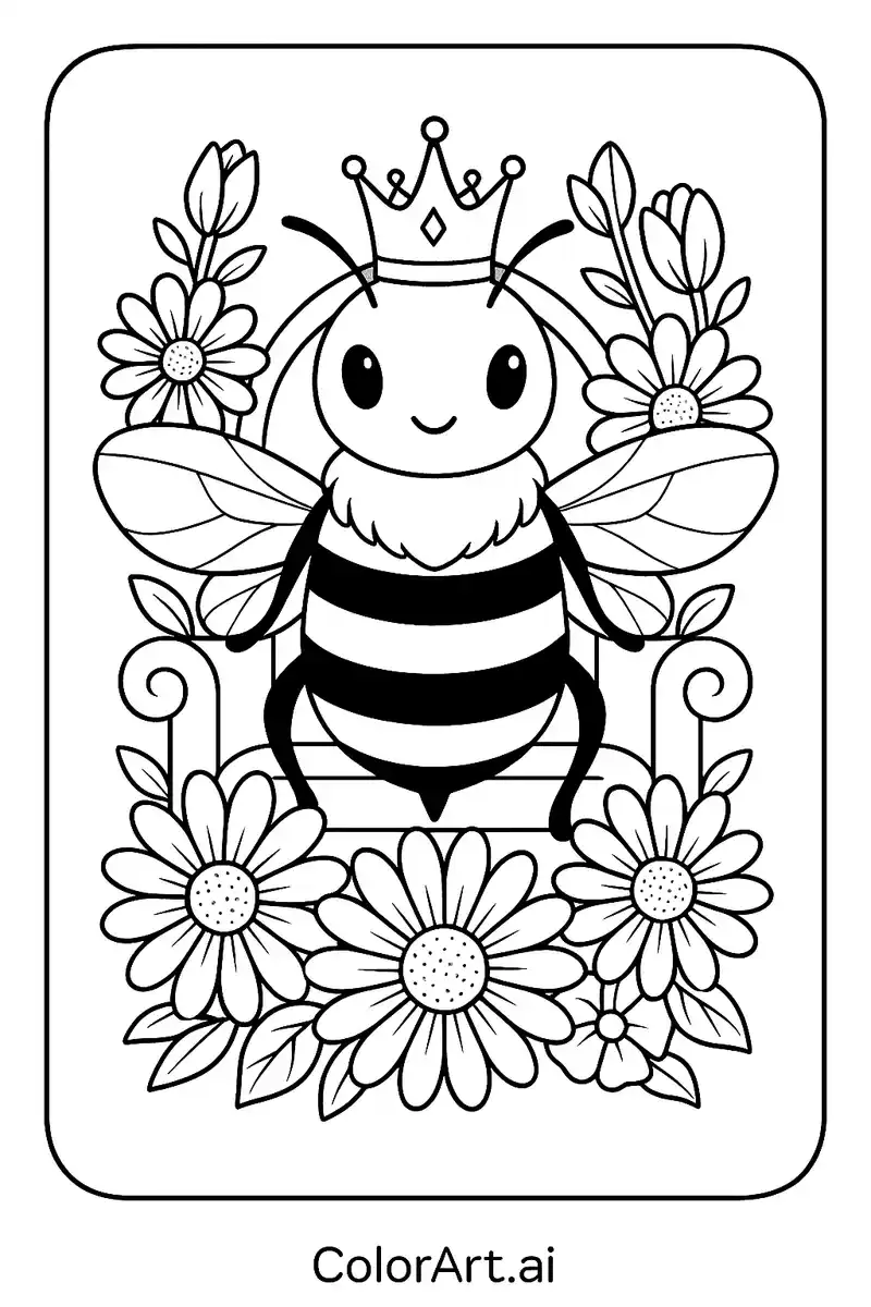 The Happy Bee Queen Coloring Page