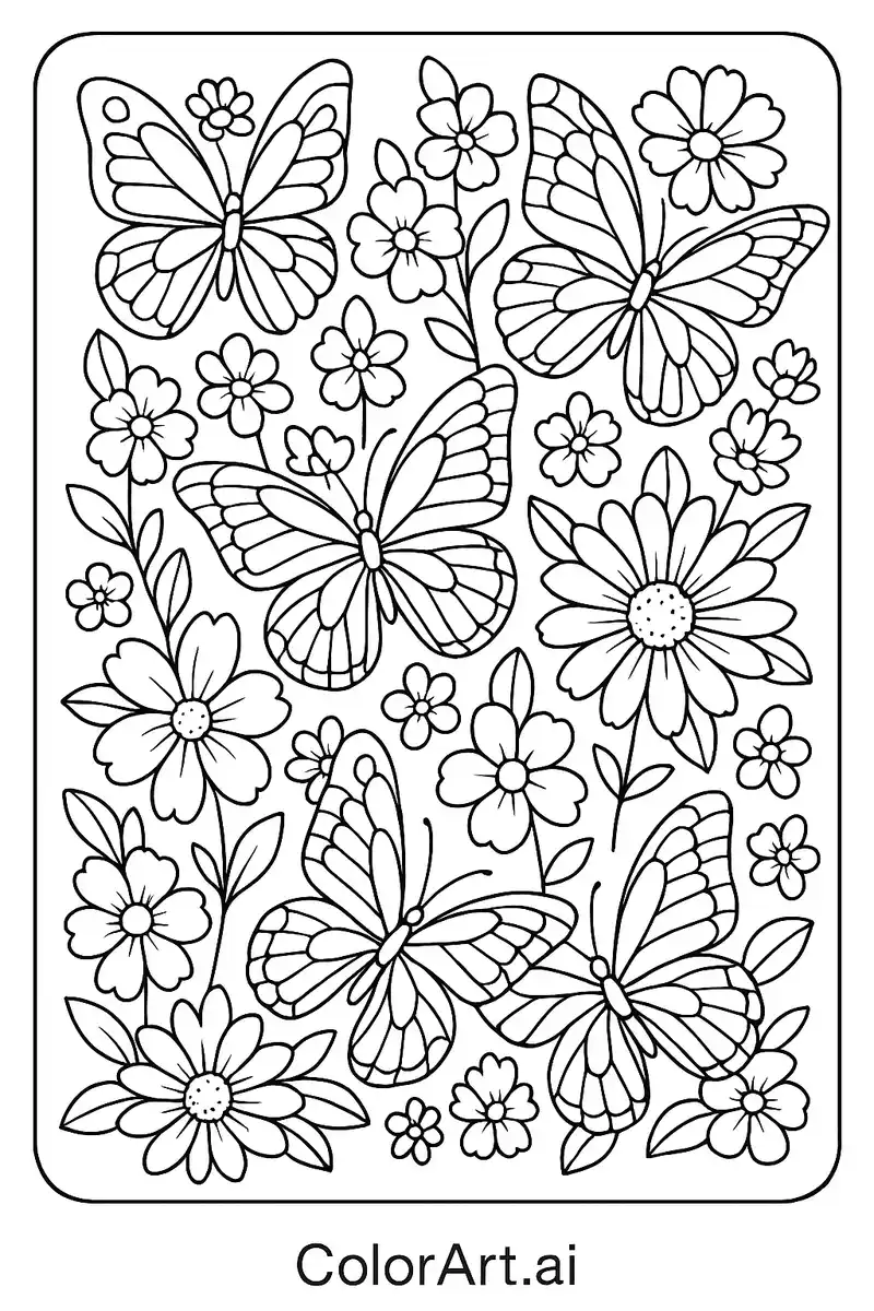 Free Butterfly and Flower Bug Coloring Page