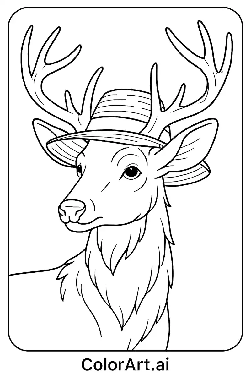 A Majestic Buck Wearing a Straw hat Coloring Page