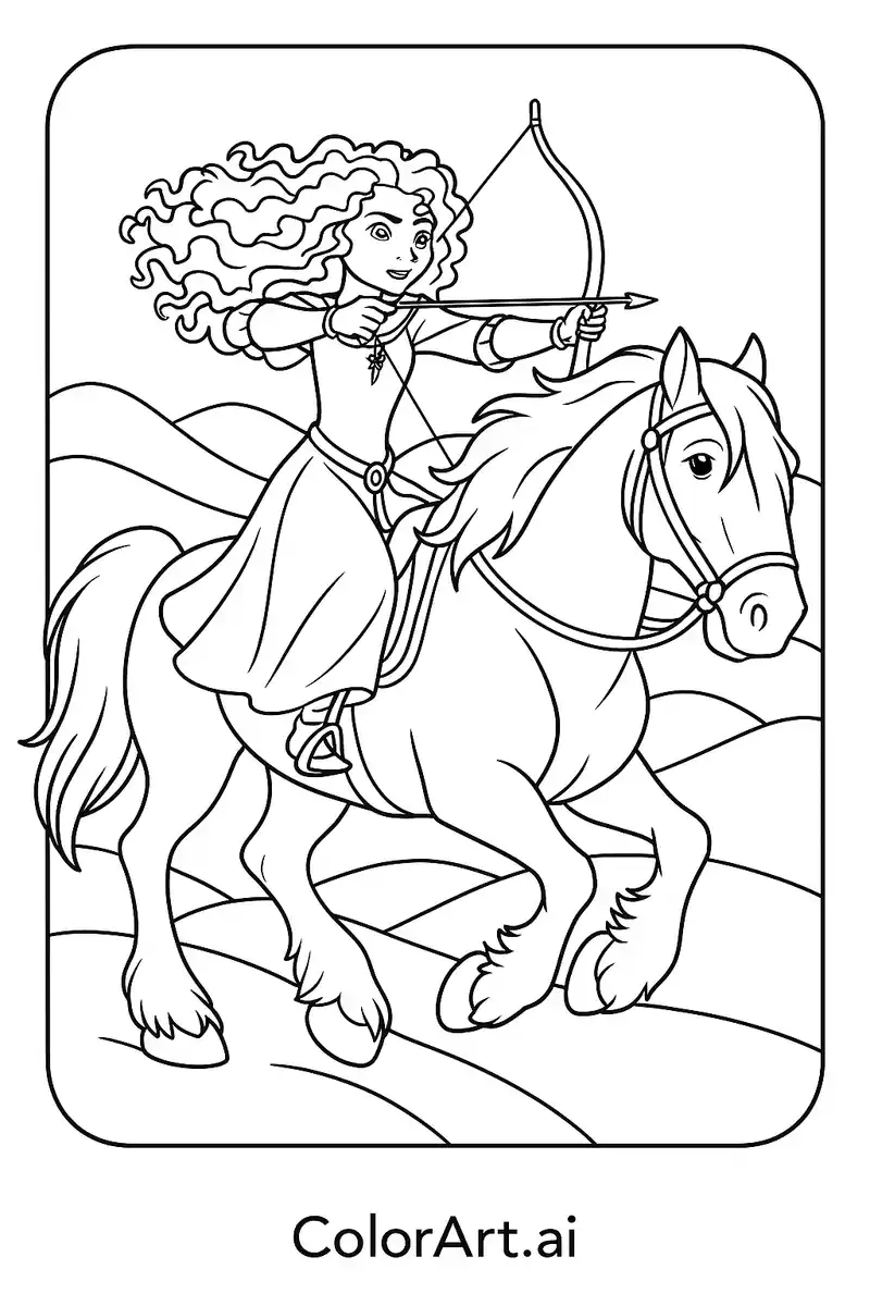 Merida Princess Horseback Archery Coloring Page