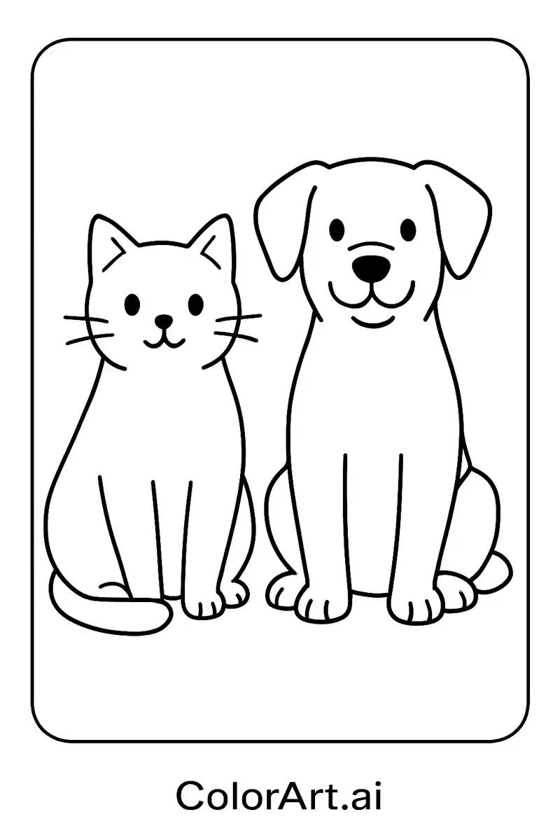 Best Friends: Cat and Dog Coloring Fun Page