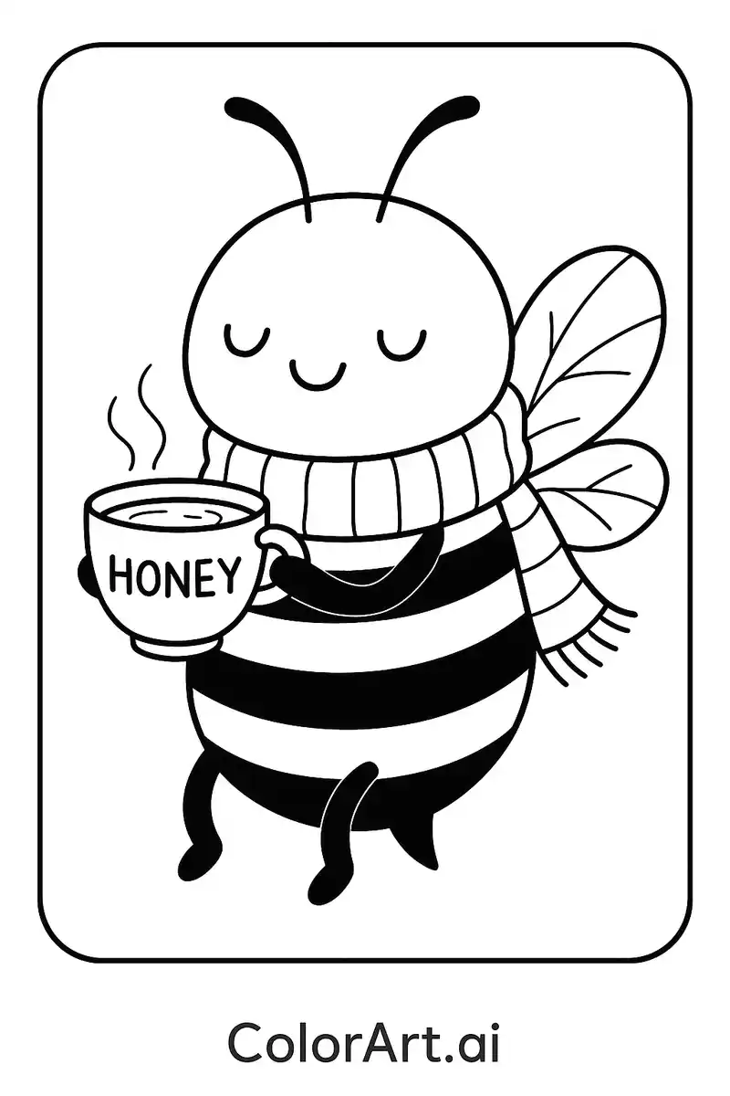 A Bee enjoying a cupf of Honey Coloring page