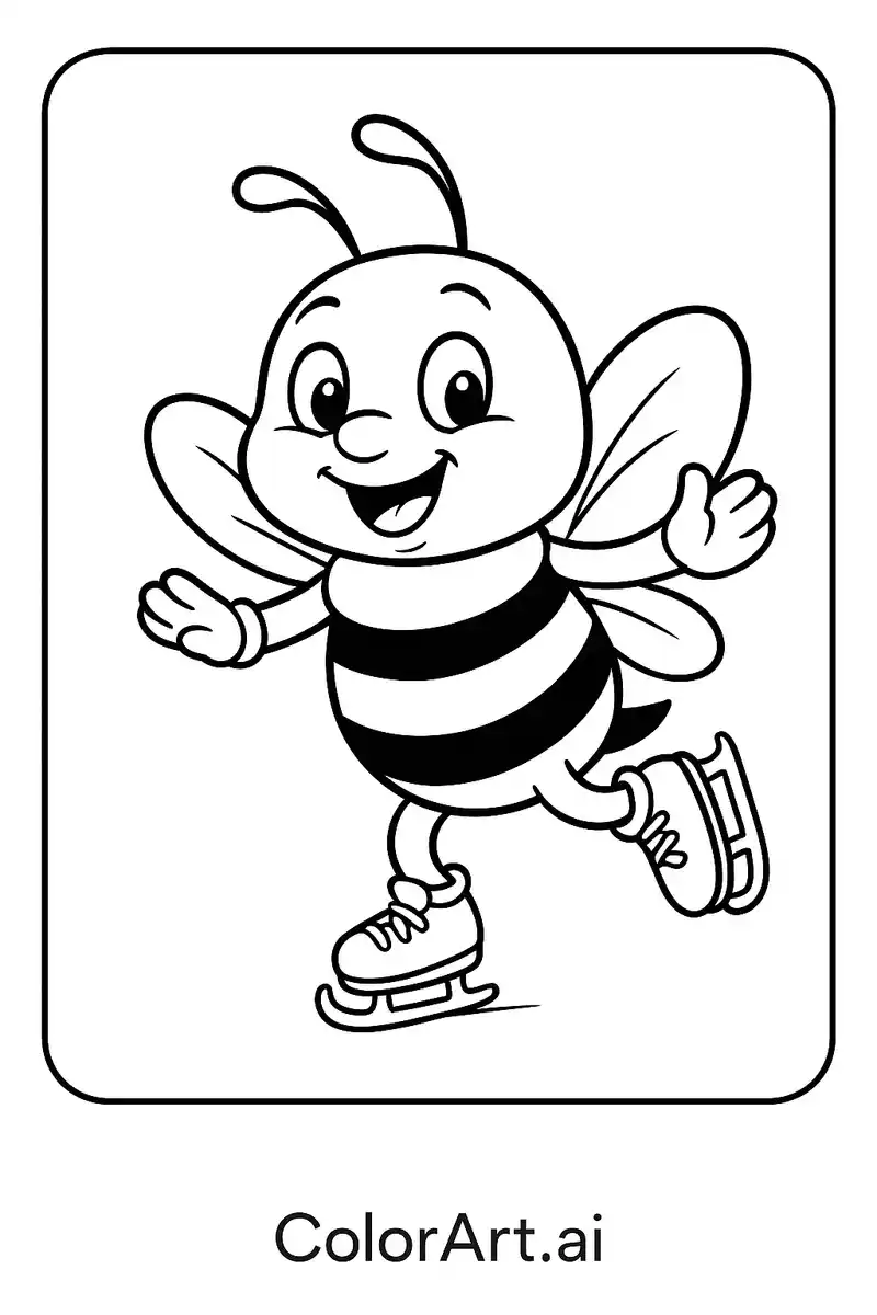 The Bee's Joyful Ice Skating Coloring Page