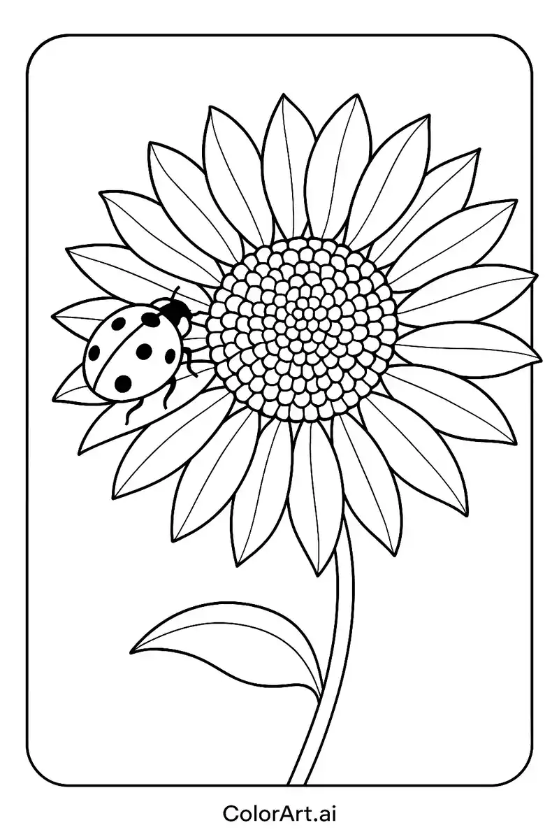 Sunflower and Ladybird: A Natural Partnership Coloring Page