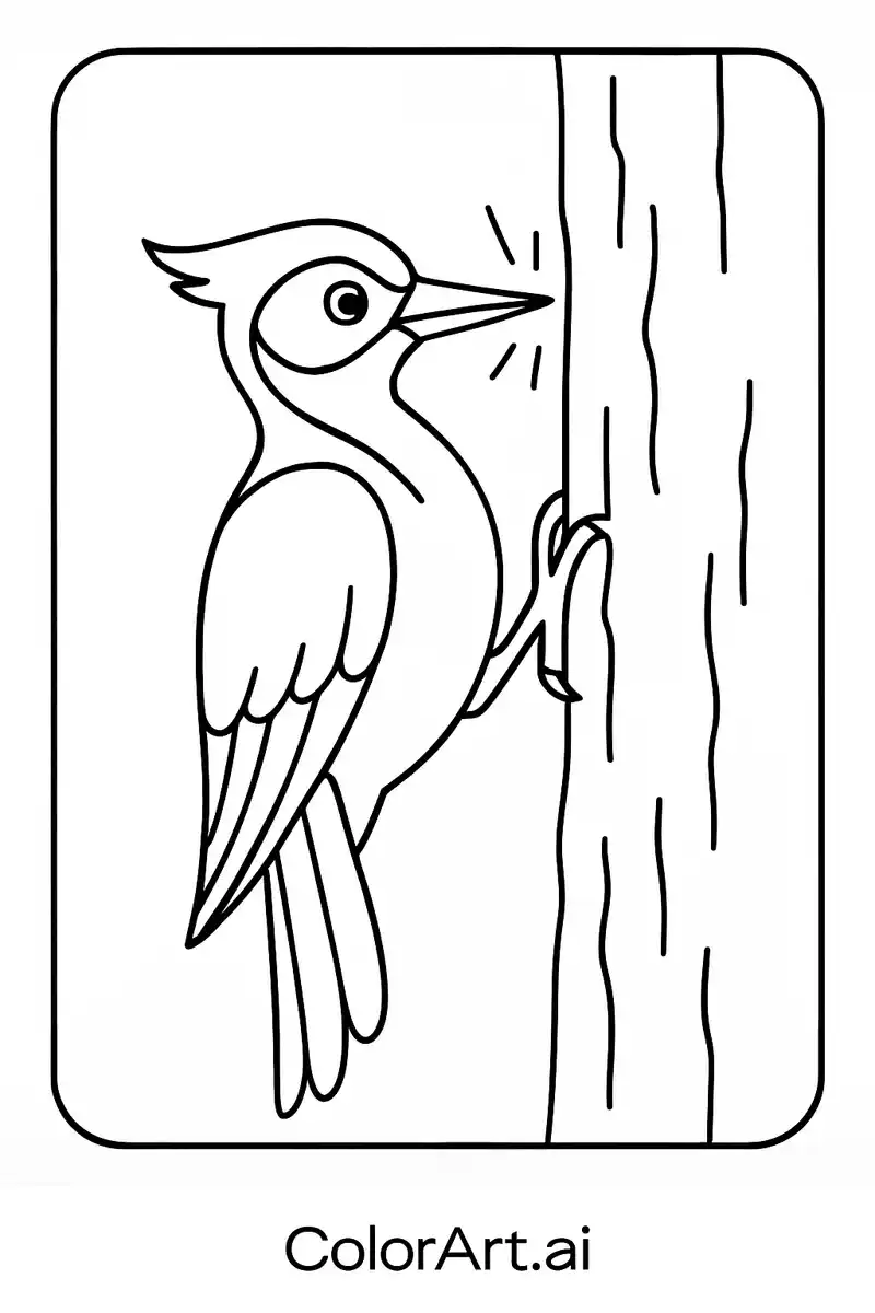 A Charismatic Woodpecker Bird Coloring Page