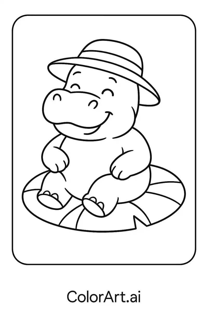 A Cartoon-style hippo Coloring Page
