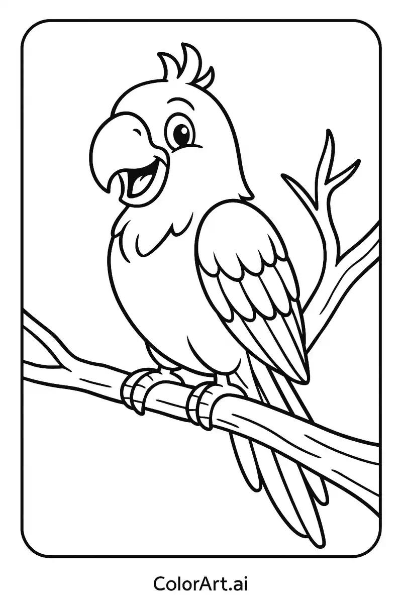 Cheerful Tropical Bird Parrot Paradise Coloring Page