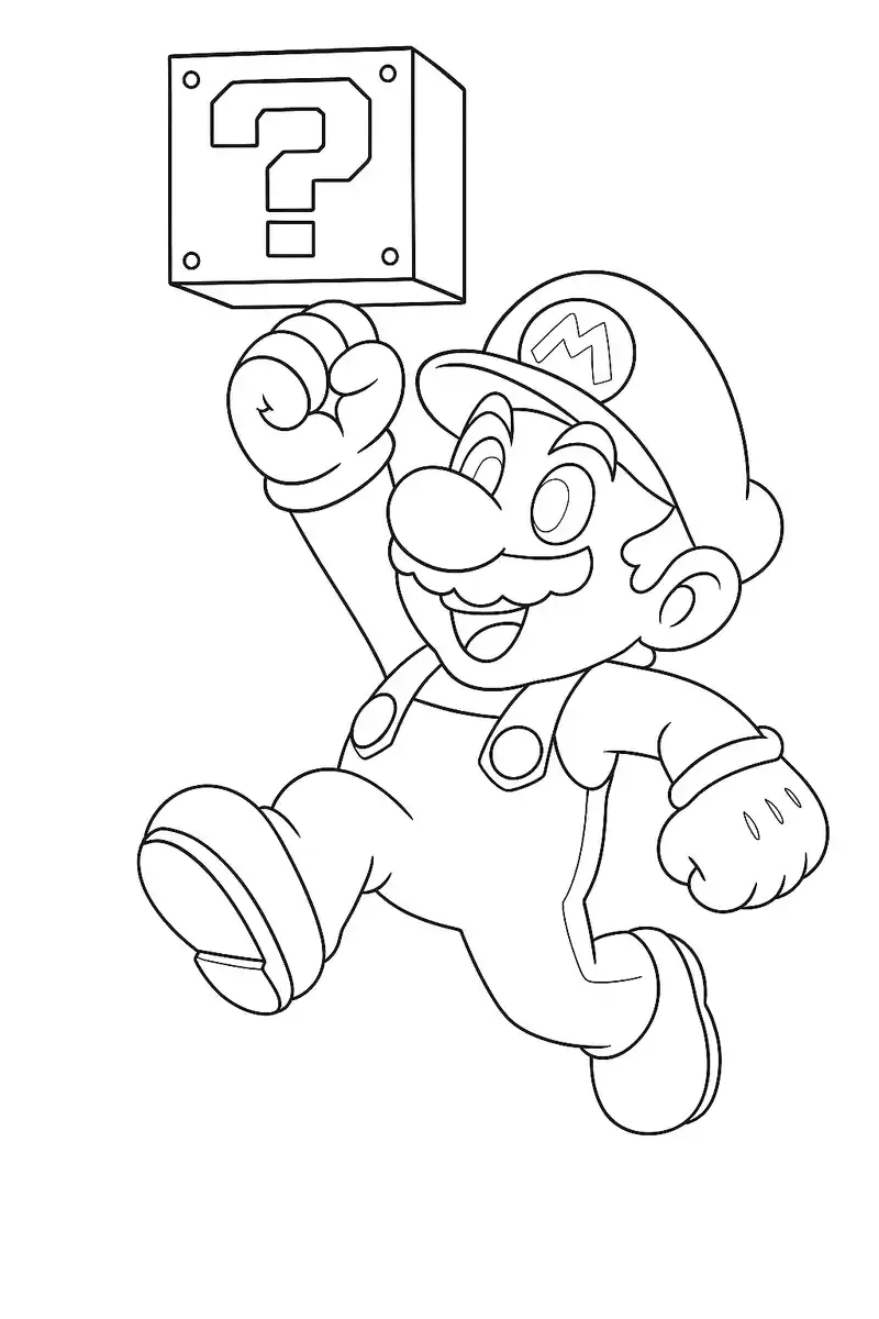 Super Mario Jumping and Hiting the Block Coloring Page