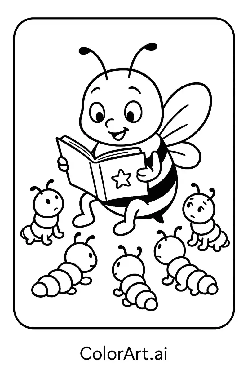 Buzzing Tales: Literacy Enrichment bee and Caterpillar Coloring Page