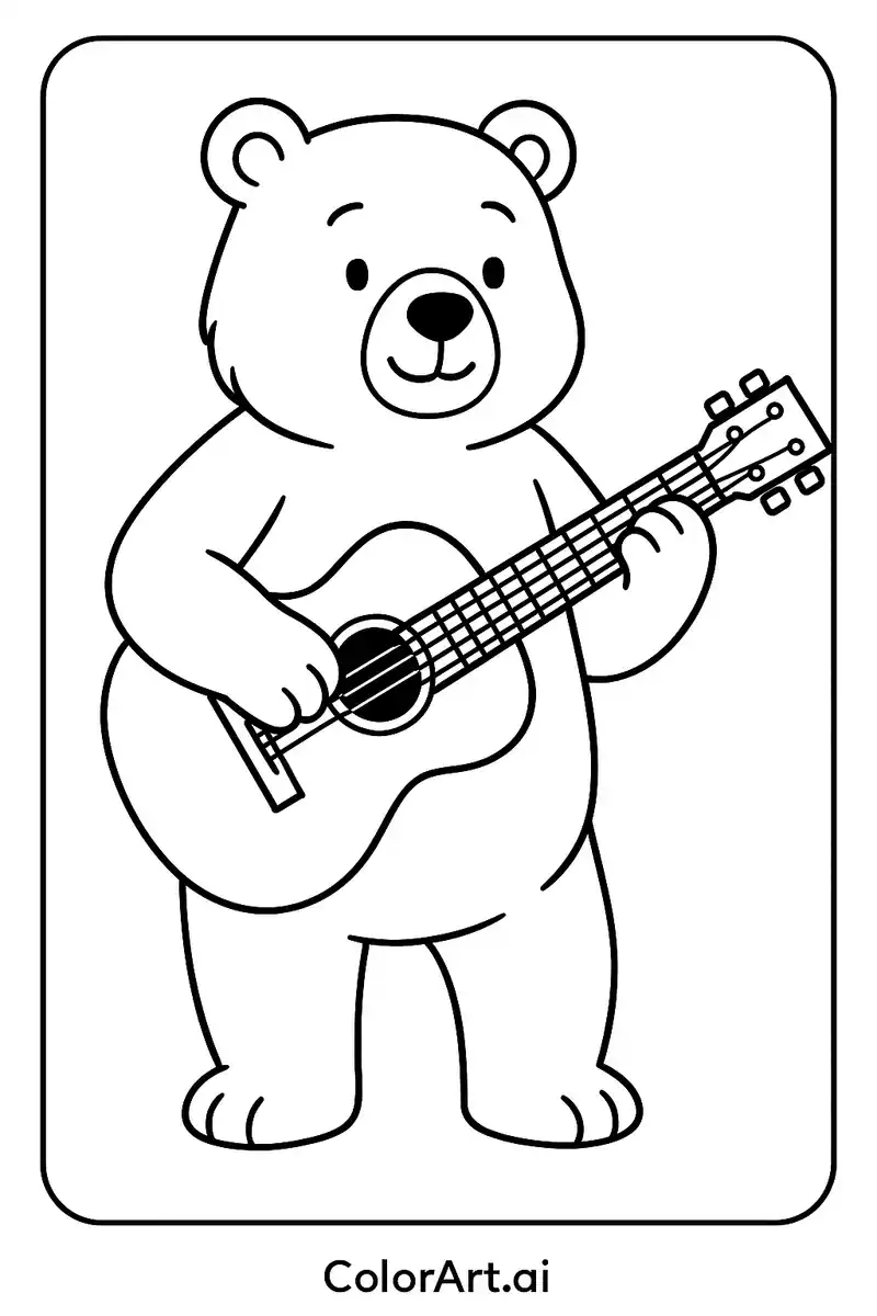 Strum Along with Teddy: The Musical Bear Coloring Page