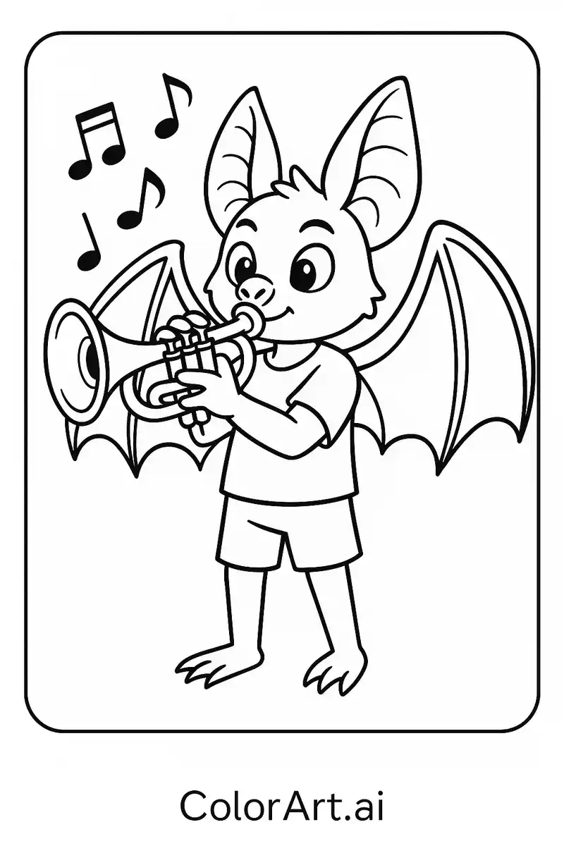Musical Bat Magic: An Art Technique Tutorial Coloring Page for Young Creators