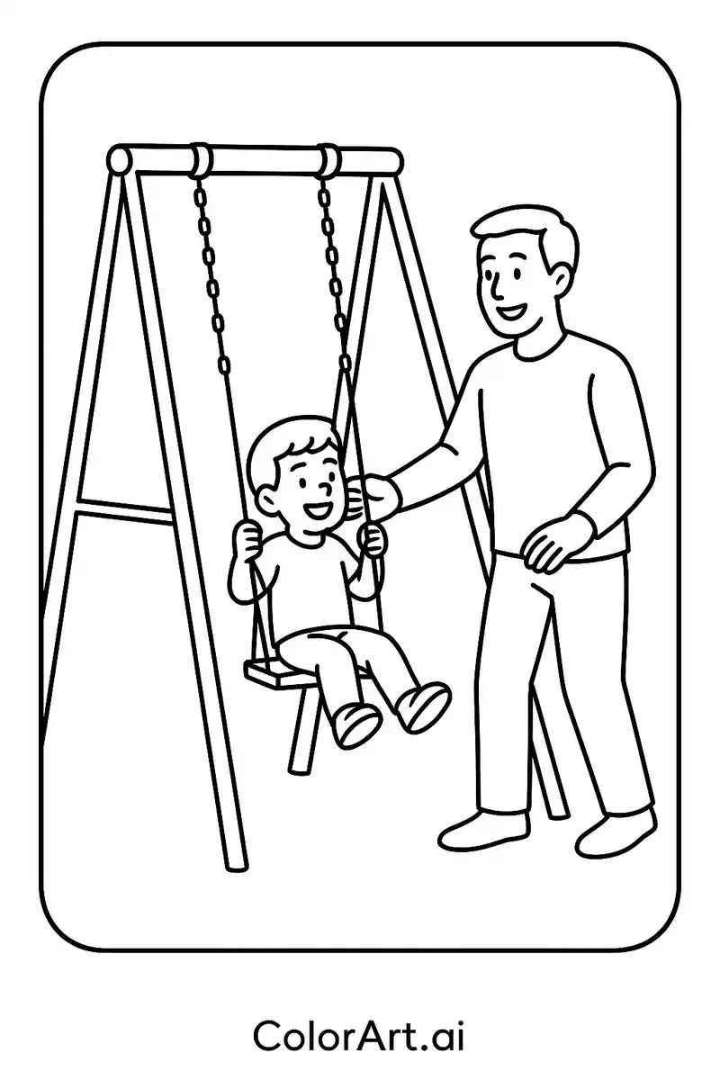 Depicting a child on a swing in Father's Day Coloring Page
