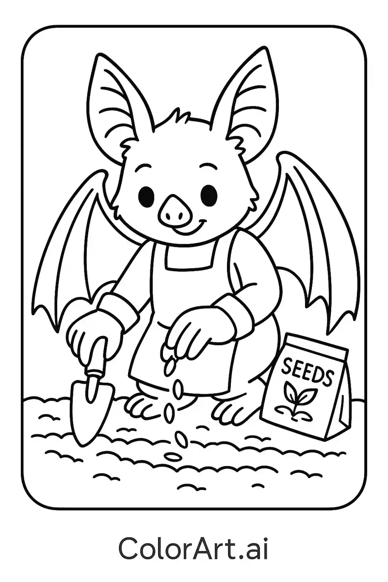 Gardening with Bats: An Environmental Interaction Coloring Page