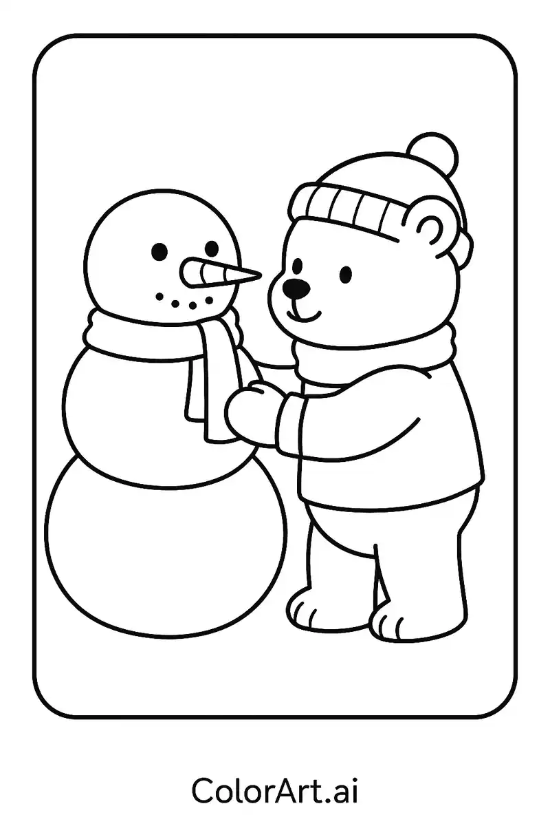A Winter Wonderland Coloring Adventure with Bear and Snowman!