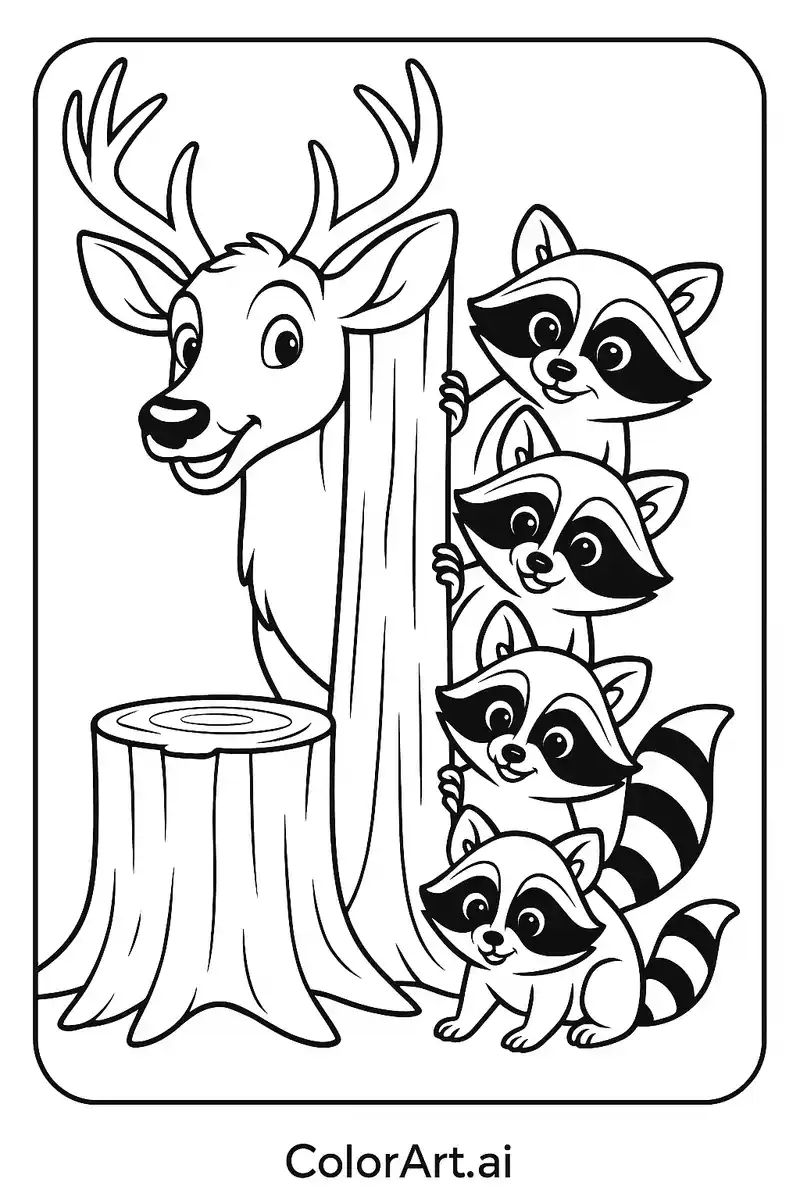 Buck and Raccoon Coloring Page